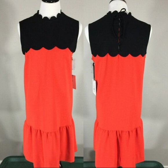 New Victoria Beckham Colorblock Scallop Drop Waist Dress M Sleeveless Flounce - Picture 1 of 9